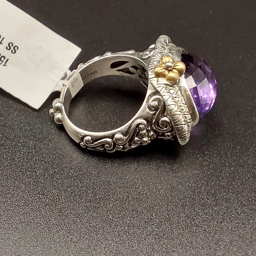 Barbara Bixby Designer Amethyst East West Ring 925 Sterling Silver 18k Gold - Picture 4 of 6